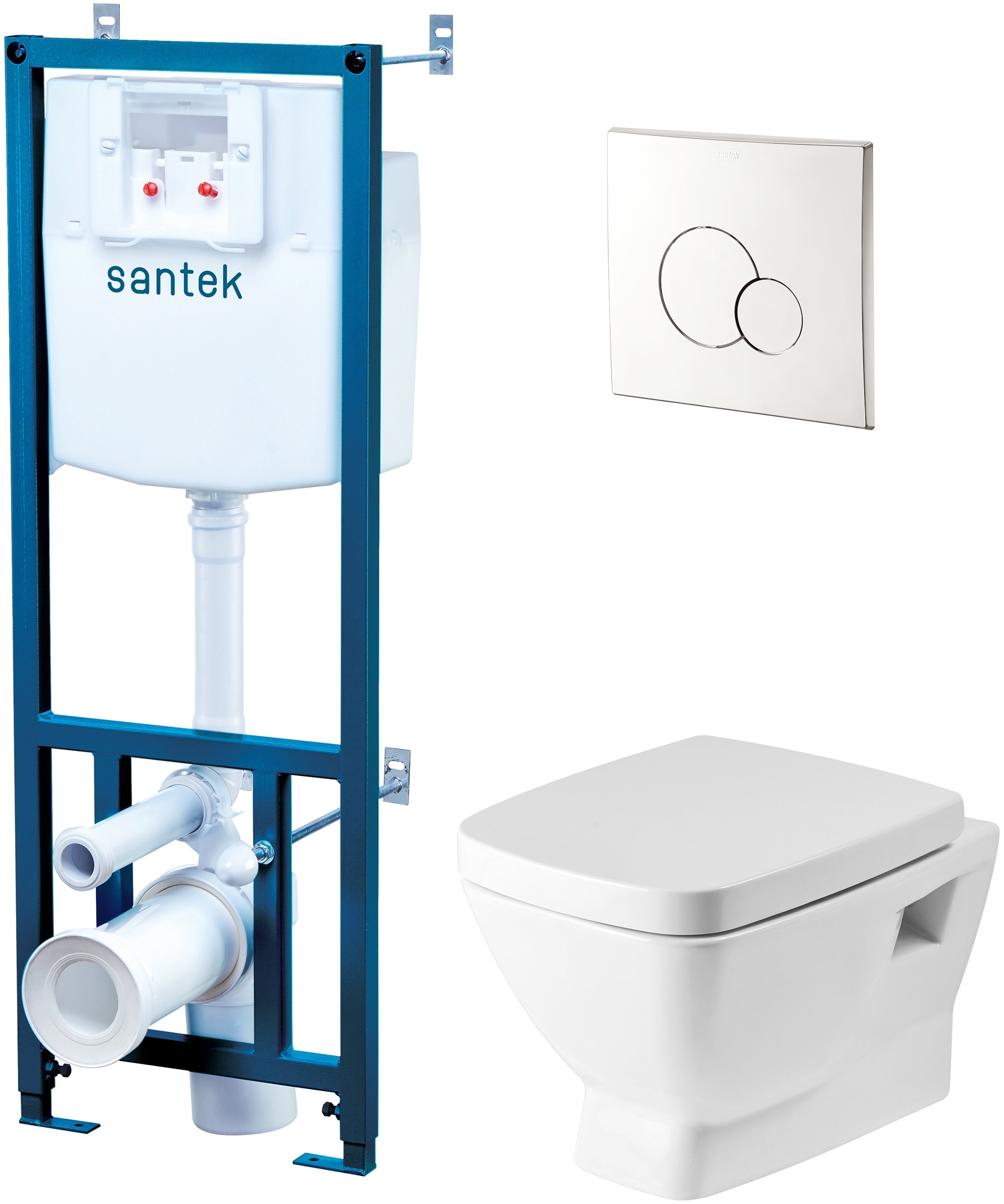 Комплект Santek Нео 1WH501543 инсталляция + подвесной унитаз с сиденьем микролифт + кнопка смыва (хром)
