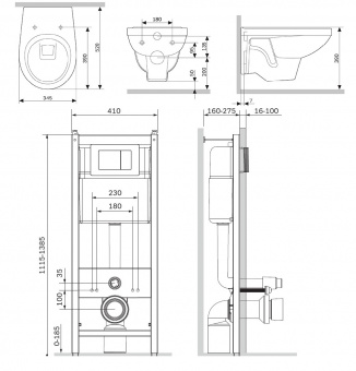 Комплект AM.PM Sense IS301.74A1738 инсталляция + подвесной унитаз с сиденьем микролифт + кнопка смыва (белая)