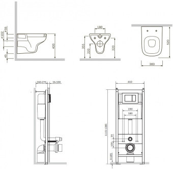 Комплект AM.PM Like IS301.801700 инсталляция + подвесной унитаз безободковый с сиденьем микролифт + кнопка смыва (белая)