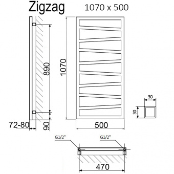 Полотенцесушитель электрический Terma Zigzag 107x50 черный матовый