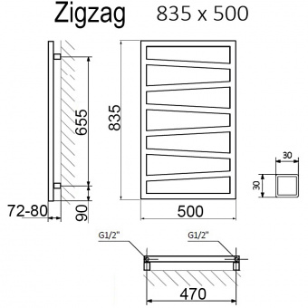 Полотенцесушитель электрический Terma Zigzag 83.5x50 черный металлик