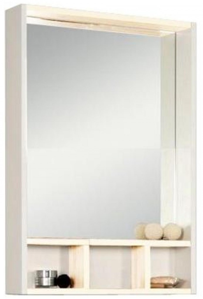 Зеркальный шкаф Акватон Йорк 60, белый/выбеленное дерево